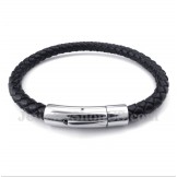 Men's Titanium Black Leather Bracelet