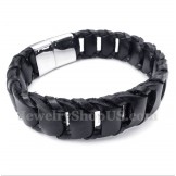 Men's Titanium Black Leather Bracelet