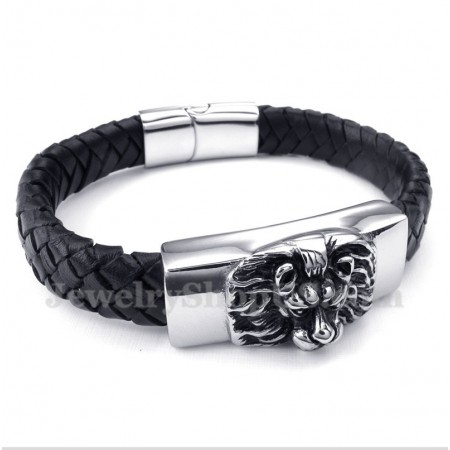 Men's Titanium Lion's Head Leather Bracelet