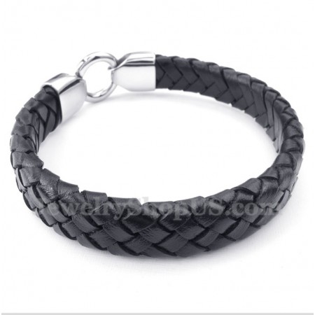 Men's Titanium Black Leather Bracelet