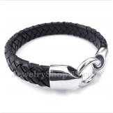 Men's Titanium Black Leather Bracelet