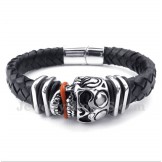 Men's Leather Skull Titanium Bracelet