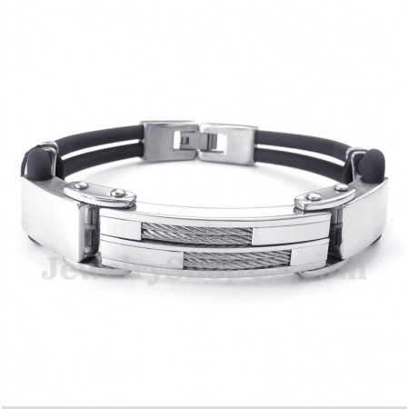 Men's Titanium Cable Leather Bracelet