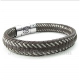 Men's Titanium Aries Leather Cable Bracelet
