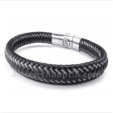Men's Titanium Black Leather Cable Bracelet
