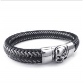 Men's Titanium Black Leather Cable Bracelet