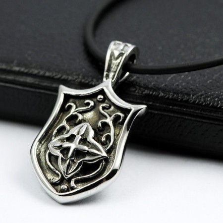 Cool Man Unique Shield Pure Titanium Necklace Pendant Gift