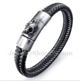 Men's Titanium Black Leather Cable Bracelet