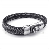 Men's Titanium Black Leather Cable Bracelet