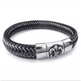 Men's Titanium Black Leather Cable Magnet Bracelet