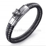 Men's Titanium Black Leather Cable Magnet Bracelet