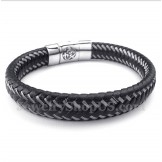 Men's Titanium Black Leather Cable Magnet Bracelet
