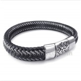 Men's Titanium Black Leather Cable Bracelet