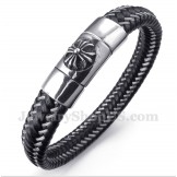 Men's Titanium Black Leather Cable Bracelet