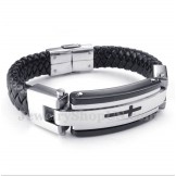 Men's Titanium Cross Leather Bracelet