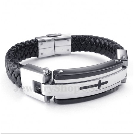 Men's Titanium Cross Leather Bracelet