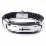 Men's Titanium Cross Leather Bracelet