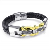 Men's Titanium Gold Cable Leather Bracelet