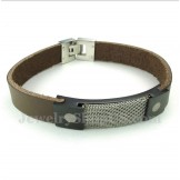 Men's Titanium Armor Mesh Leather Bracelet