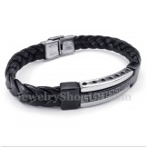 Men's Titanium Greek Meander Pattern Leather Bracelet