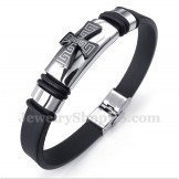 Men's Titanium Greek Meander Pattern Cross Rubber Bracelet