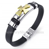 Men's Titanium Greek Meander Pattern Gold Cross Rubber Bracelet