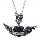 Men's Titanium Love Black Diamond Wings Pendant with Free Chain
