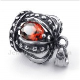 Men's Titanium Red Crystal Crown Pendant with Free Chain