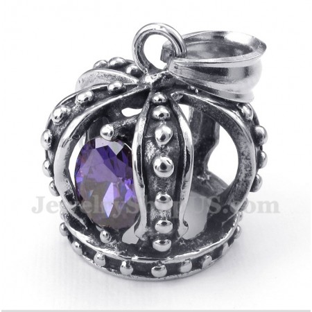 Men's Titanium Purple Crystal Crown Pendant with Free Chain