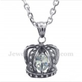 Men's Titanium White Crystal Crown Pendant with Free Chain