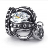 Men's Titanium White Crystal Crown Pendant with Free Chain