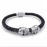 Men's Skull Leather Titanium Bracelet
