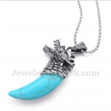 Men's Titanium Turquoise Wolf Head Horns Pendant with Free Chain