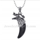 Men's Titanium Black Onyx Wolf Head Horns Pendant with Free Chain