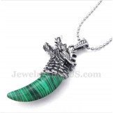 Men's Titanium Malachite Wolf Head Horns Pendant with Free Chain