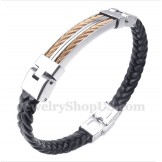 Men's Leather Rose Gold Titanium Bracelet