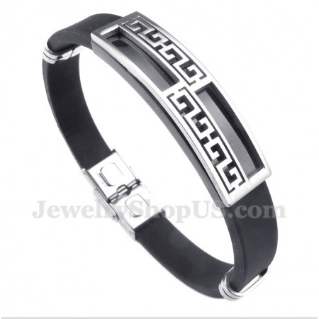 Men's Titanium Rubber Greek Meander Pattern Bracelet
