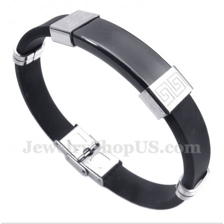 Men's Titanium Rubber Greek Meander Pattern Bracelet