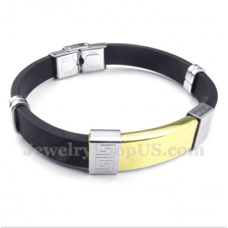 Men's Titanium Rubber Greek Meander Pattern Bracelet
