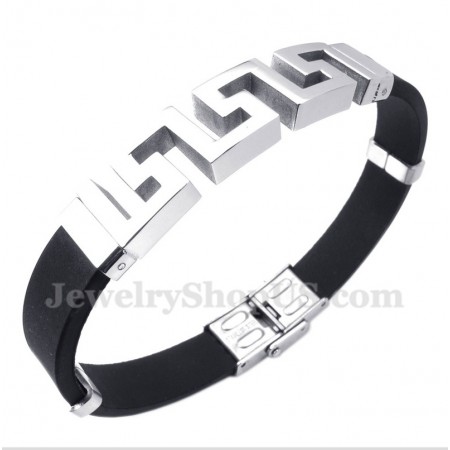 Men's Titanium Rubber Greek Meander Pattern Bracelet