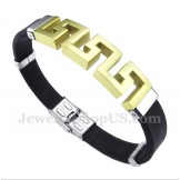 Men's Titanium Rubber Gold Greek Meander Pattern Bracelet