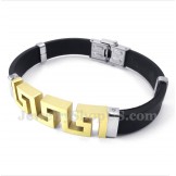 Men's Titanium Rubber Gold Greek Meander Pattern Bracelet