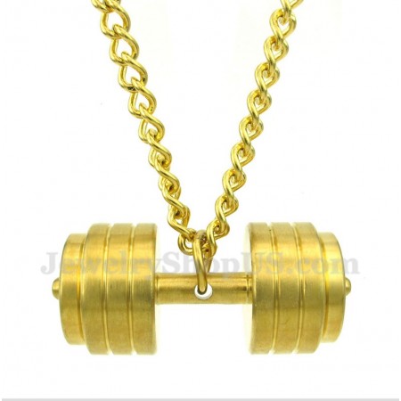Men's Gold Titanium Dumbbells Pendant with Free Chain