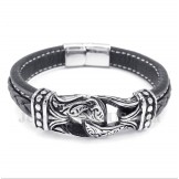 Men's Black Titanium Leather Bracelet