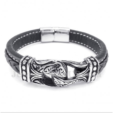 Men's Black Titanium Leather Bracelet