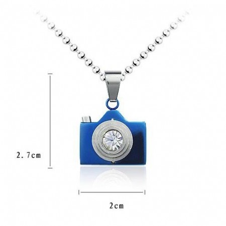 Man Blue Camera Pure Titanium Necklace Free Chain 